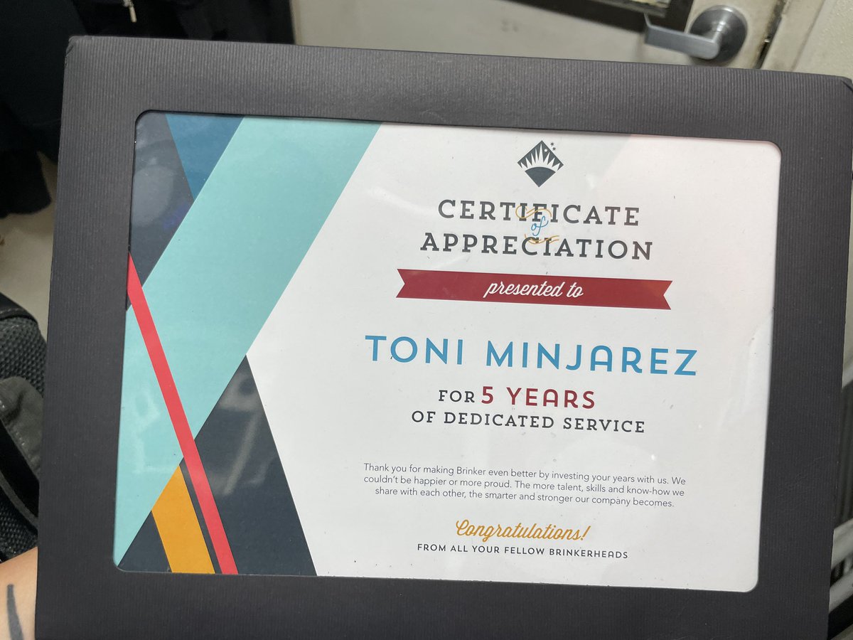 Toni Marie Minjarez (@sjshark_toni408) on Twitter photo Last Wednesday <a href="/jeremylilly86/">Jeremy Lilly</a> @StephanieKeeli5 presented me with my five year certificate!! I’ve been with Chili’s for 12 years but I left for school. I loved our conversation and thanks for much for pushing my development. ♥️💪🏽 <a href="/kimo4468/">Liza Morales</a> <a href="/TheChad_Chilis/">Chad Collins</a> <a href="/JPChilihead/">James Payne</a> @MiaGeb81 Last Wednesday <a href="/jeremylilly86/">Jeremy Lilly</a> @StephanieKeeli5 presented me with my five year certificate!! I’ve been with Chili’s for 12 years but I left for school. I loved our conversation and thanks for much for pushing my development. ♥️💪🏽 <a href="/kimo4468/">Liza Morales</a> <a href="/TheChad_Chilis/">Chad Collins</a> <a href="/JPChilihead/">James Payne</a> @MiaGeb81