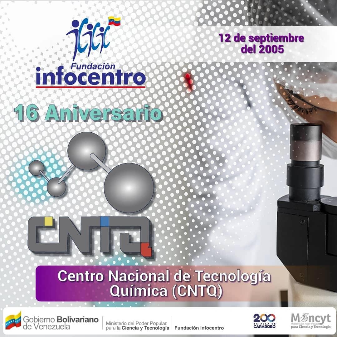 La Familia Infocentro felicita al Centro Nacional de Tecnología Química (CNTQ), por sus 16 años de gestión ininterrumpida, consolidando una trayectoria llena de triunfos, en la búsqueda de nuevos espacios para el desarrollo tecnológico.

#Son16AñosYVamosPorMás