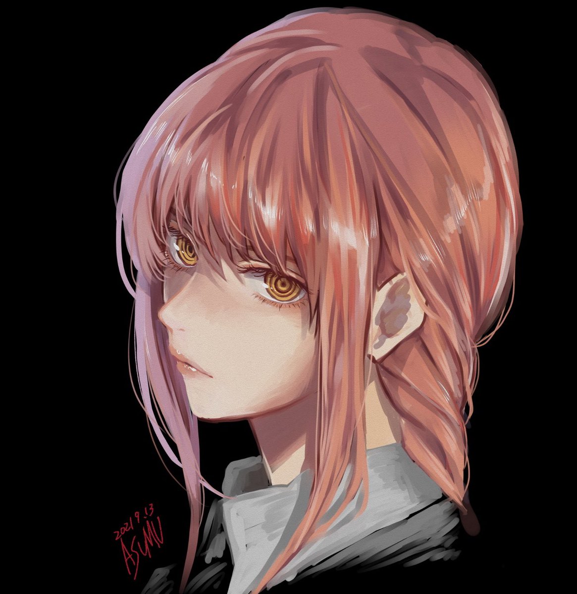 makima (chainsaw man) 1girl solo black background ringed eyes simple background looking at viewer yellow eyes  illustration images