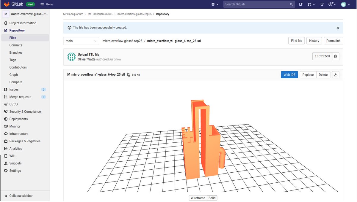 mr_hackquarium's tweet image. J’adore l’interface de visualisation des #STL dans @gitlab
Là, c’est un micro skimmer/trop plein pour changements d’eau semi automaitisés des petits bacs à killis, crevettes ... 
Je vous en parle bientôt !
#hackquarium #freecad #prusa #gitlab