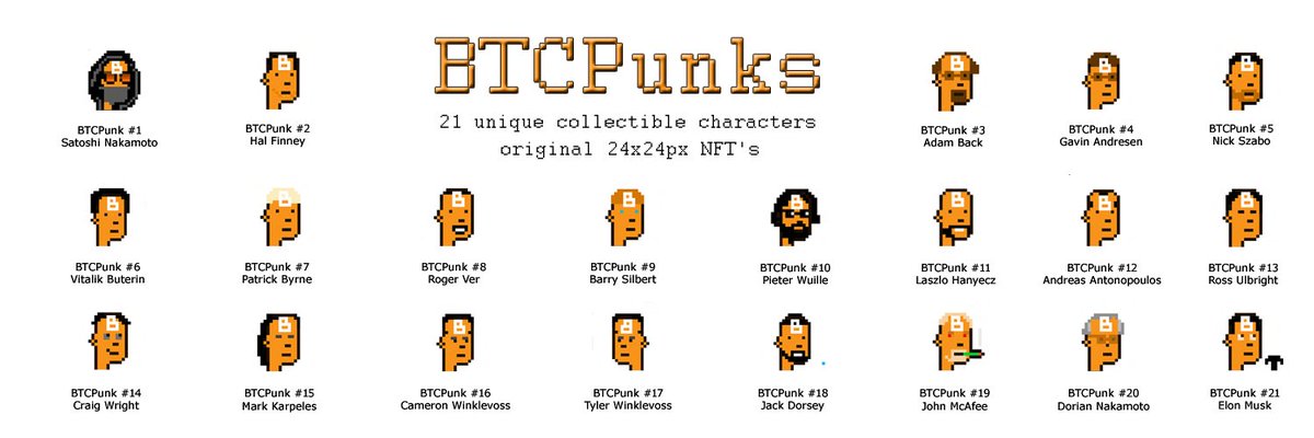 nftdiviner's tweet image. Meet with the awesome collection by @BTCPunks 🧡🧡

🔥21 unique collectible Character
👀21 most influential people in #Bitcoin  history
🚀Original 24x24px #NFTs
⛓️13kb each

opensea.io/collection/pun…
#nfts #NFTCommunity #Crypto