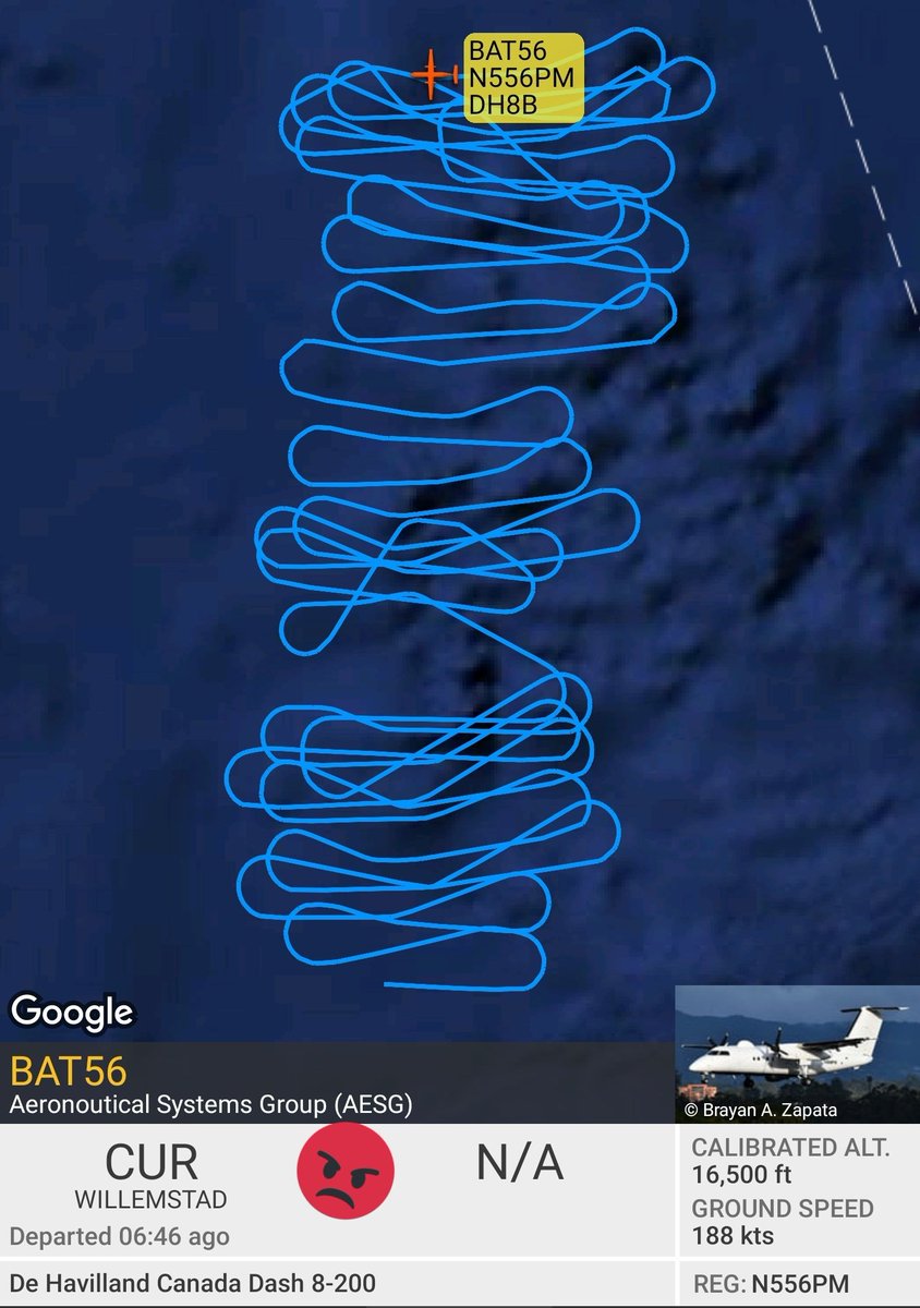 Arr3ch0's tweet photo. Fuerza Aรฉrea ๐บ๐ธ AESG Dash 8 N556PM y todas sus cรกmaras y sistemas de reconocimiento muy interesados en algo sobre el Mar Caribe al Norte del Lago de Maracaibo. Mรกs de 5 horas rastreando la zona. #BAT56 https://t.co/Hl0Ay31RgD