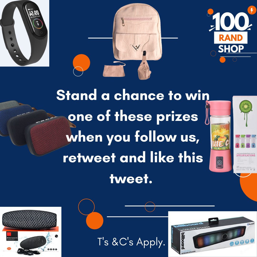 R100Shop's tweet image. Like, Follow, and Retweet this tweet to stand a chance to win one of these prizes. The more you post, the better your chances are of winning.

The competition ends on the 15th of October 2021, and winners will be announced on the 16th. Ts &amp;amp; Cs apply.