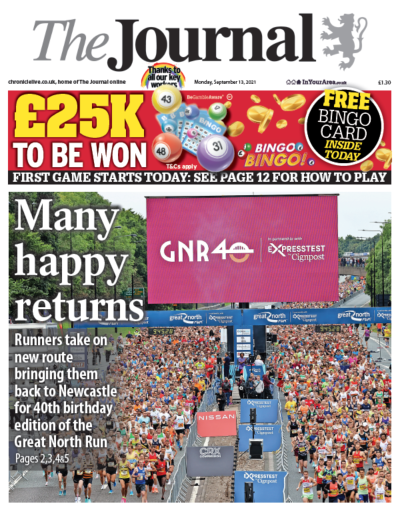 What a day on Tyneside - wonderful to see the sights and sounds of the #GreatNorthRun back. Tomorrow's <a href="/ChronicleLive/">The Chronicle</a> and <a href="/TheJournalNews/">The Journal</a> front pages celebrate a fabulous 40th for the best half-marathon in the world #TomorrowsPapersToday #GNR2021 chroniclelive.co.uk/news/north-eas…