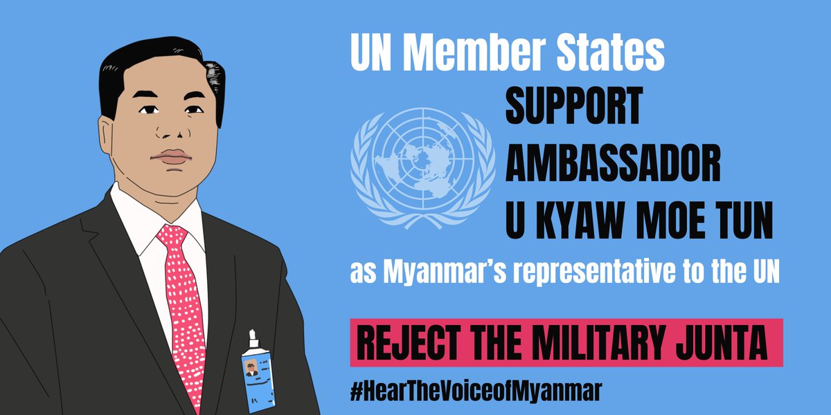 📢Press Release: Myanmar could be 'robbed of their rightful voice' at UN. 358 CSOs call on UN to retain #Myanmar's Ambassador U Kyaw Moe Tun's accreditation. Peace, freedom &amp; democracy must prevail over military junta's oppression! bit.ly/3hrgHTA #HearTheVoiceOfMyanmar