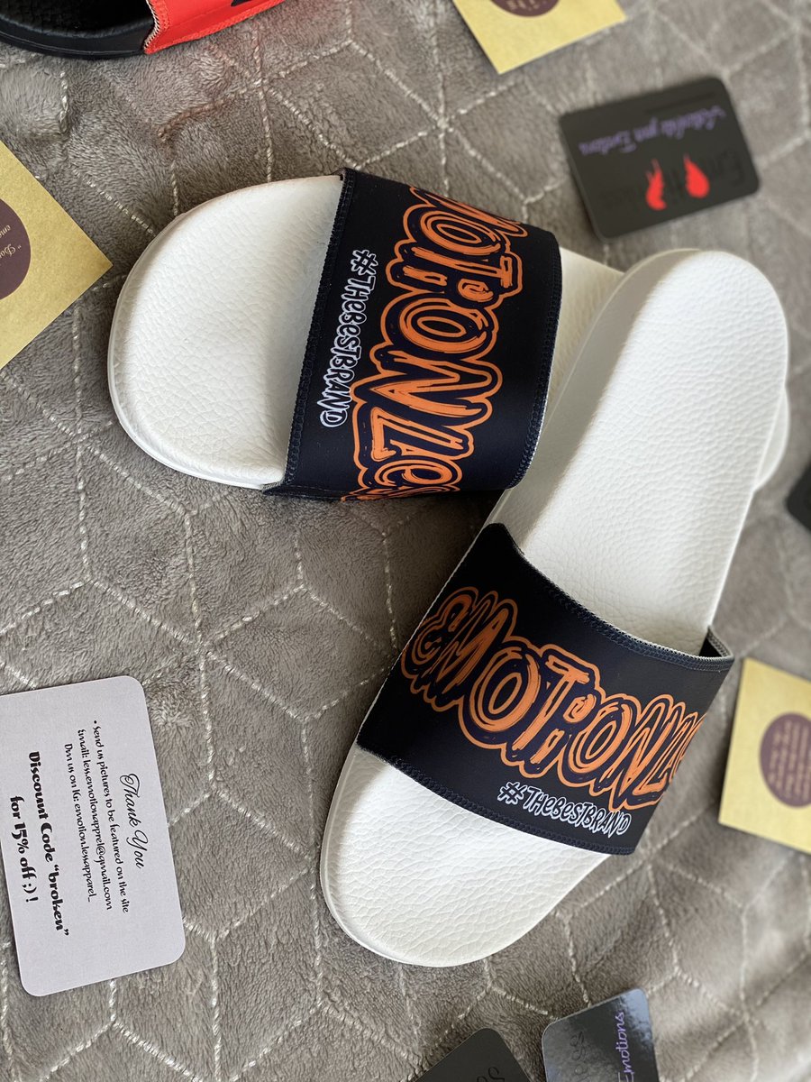 emotionless_A's tweet photo. #TheBestBrand Slides ! 
Black &amp; orange slides available now, red &amp; white slides coming soon ! The straps can be switched, so you can wear them how you like ☺️ “ https://t.co/6LwBVtdCLo“ to shop https://t.co/IYN7j7bA4v