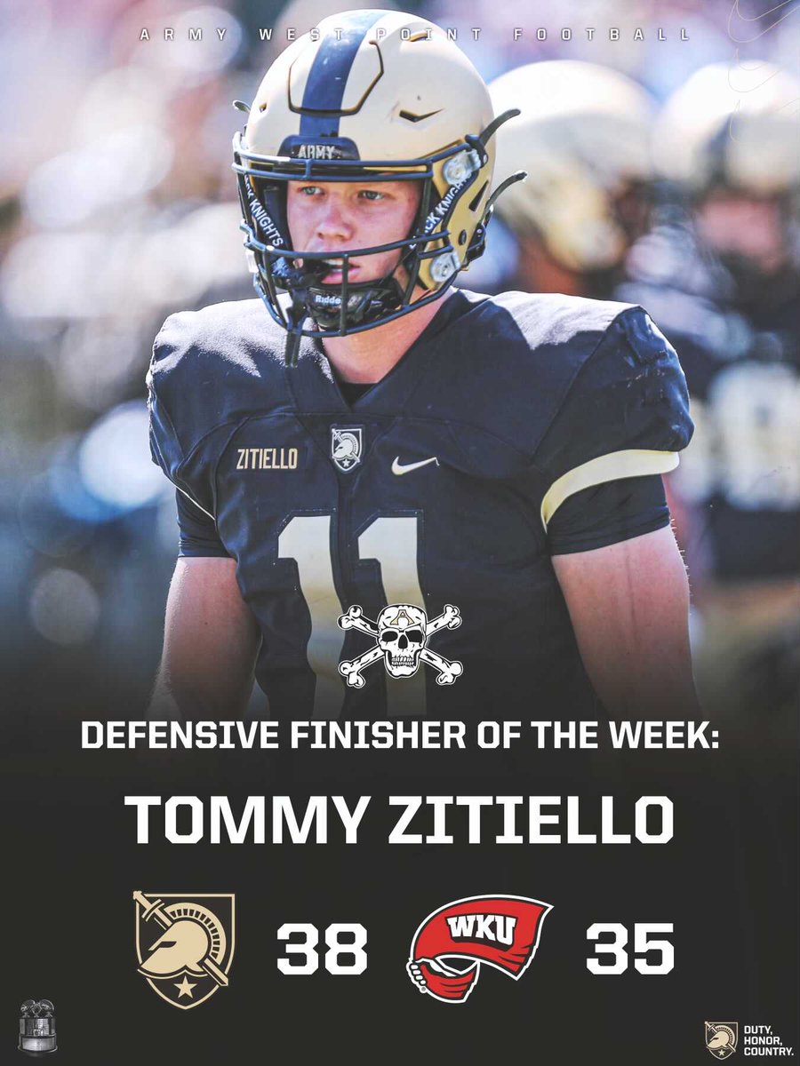 Safety Tommy Zitiello is the ⁦<a href="/ArmyWP_Football/">Army Football</a>⁩ Outstanding Defensive Finisher vs. WKU. #BrickSquad #NCOT 🏴‍☠️
