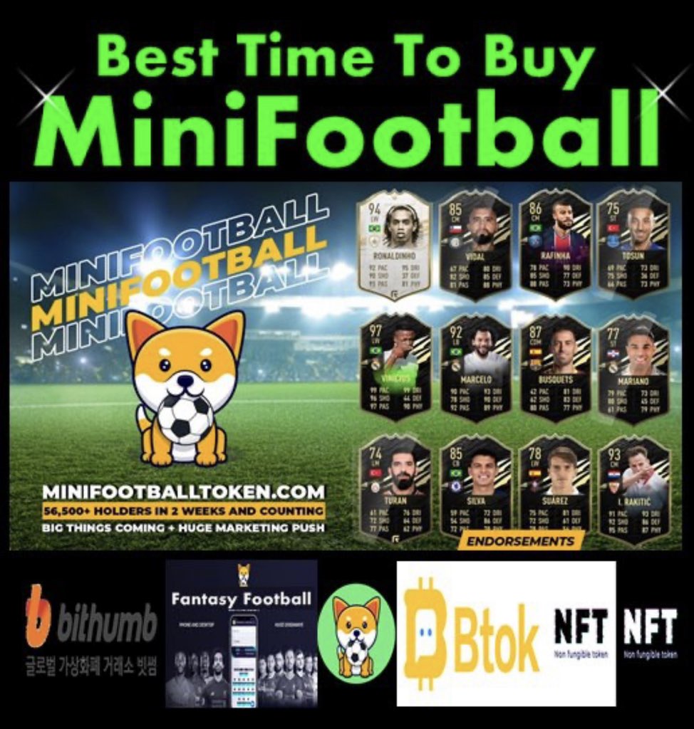 RealStackhouse's tweet photo. @CoinMarketCap Take a break and Check the MiniFootball chart,we are pumping!
▶️58k+holders
▶️Top 10 exchange coming 
▶️Giveaway Focused Tokenomics, PS5s, cash prizes
▶️Doxxed CEO
Fantasy Football+NFTS
Names like Ronaldinho,Vidal,Rakitic, Silva,Marcelo and many more support us!
#MiniFootballBSC https://t.co/WlwbMwZx9e