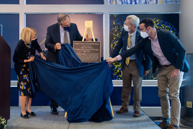 The Life Sciences Institute building, now Mary Sue Coleman Hall, becomes the first academic building on the Ann Arbor campus to bear a woman's name. Its namesake is no stranger to breaking new ground, either. Learn more: myumi.ch/v2gRr