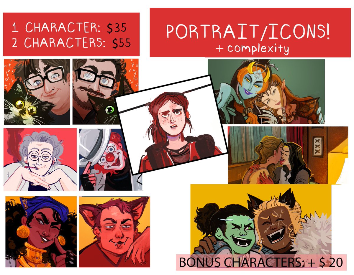 NEW COMMISSIONS POST! LOWERED PRICES AND SKETCHES! 👏ARE! 👏 BACK!
email me at quibblette@yahoo.com for questions and character details!! i have no commission slots, i just go ham
✨icons/portraits: $35/ half body: $45/ full body: $65 ✨