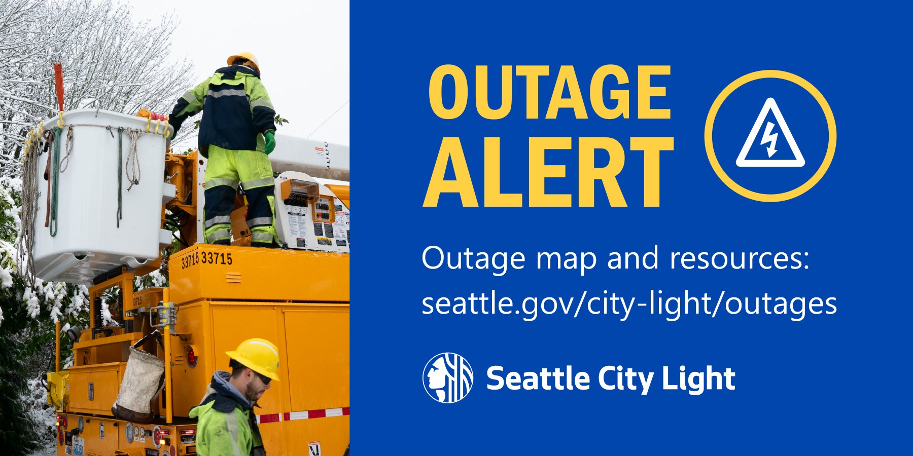 seattle city light on twitter crews are responding to an outage affecting approx 3 100 customers in west seattle an early estimate on time of restoration is 6 20 pm get updates via our