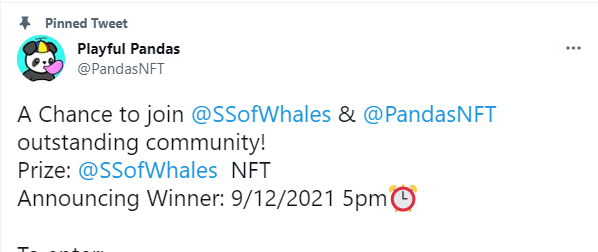 Chrisx462's tweet photo. @PandasNFT @SSofWhales ✅

#NFTCommunity #OpenSeaNFT #NFTGiveaway https://t.co/xUE9W5Z4lU