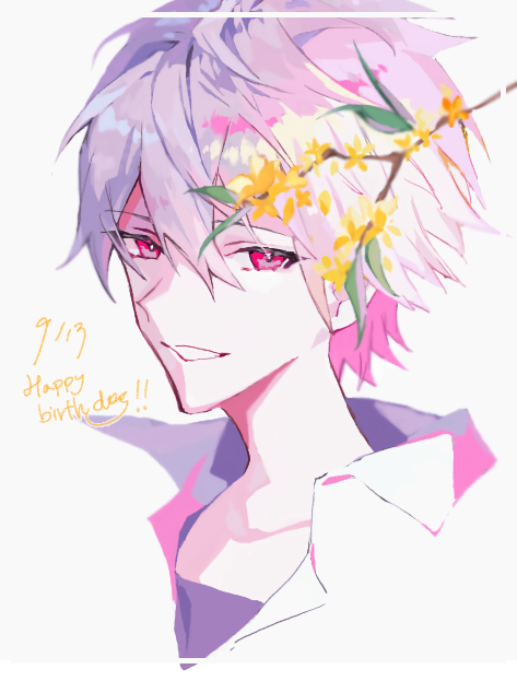 nagisa kaworu 1boy male focus solo flower smile shirt looking at viewer  illustration images