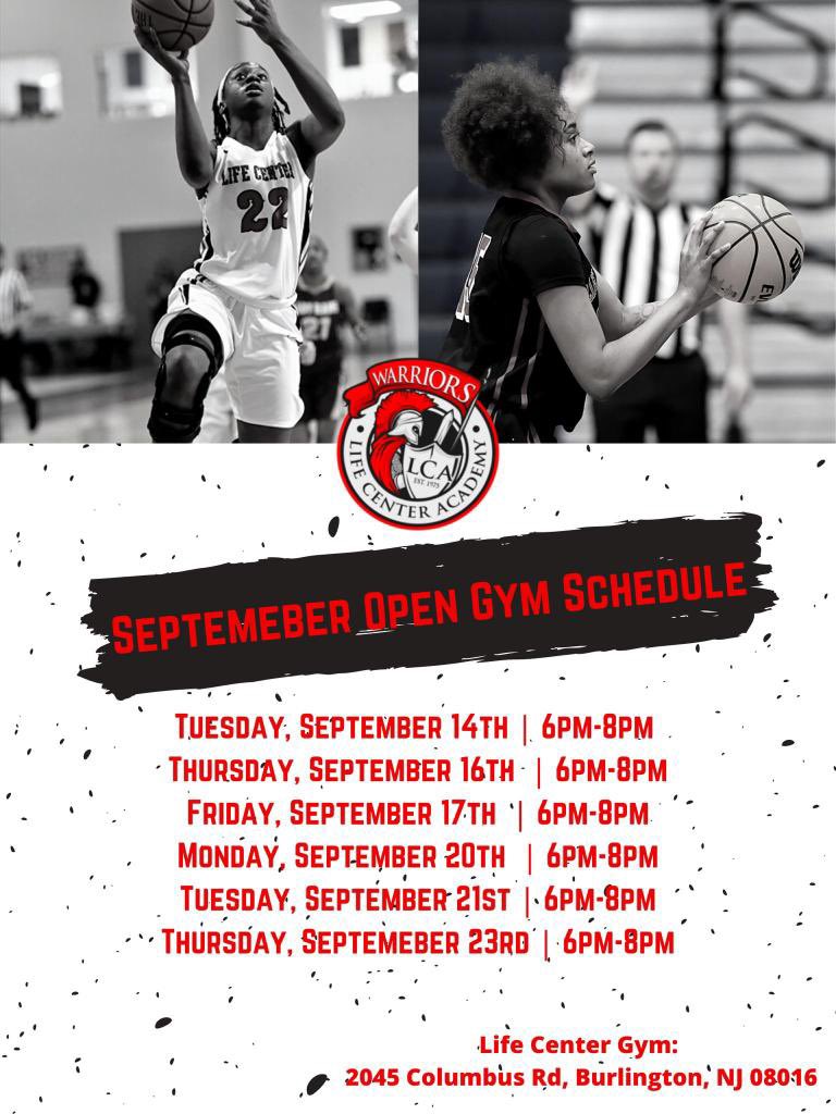LifeCenterBball's tweet photo. Thanks to all who’ve inquired, our September open gym times are below https://t.co/fS9EkTHQkq