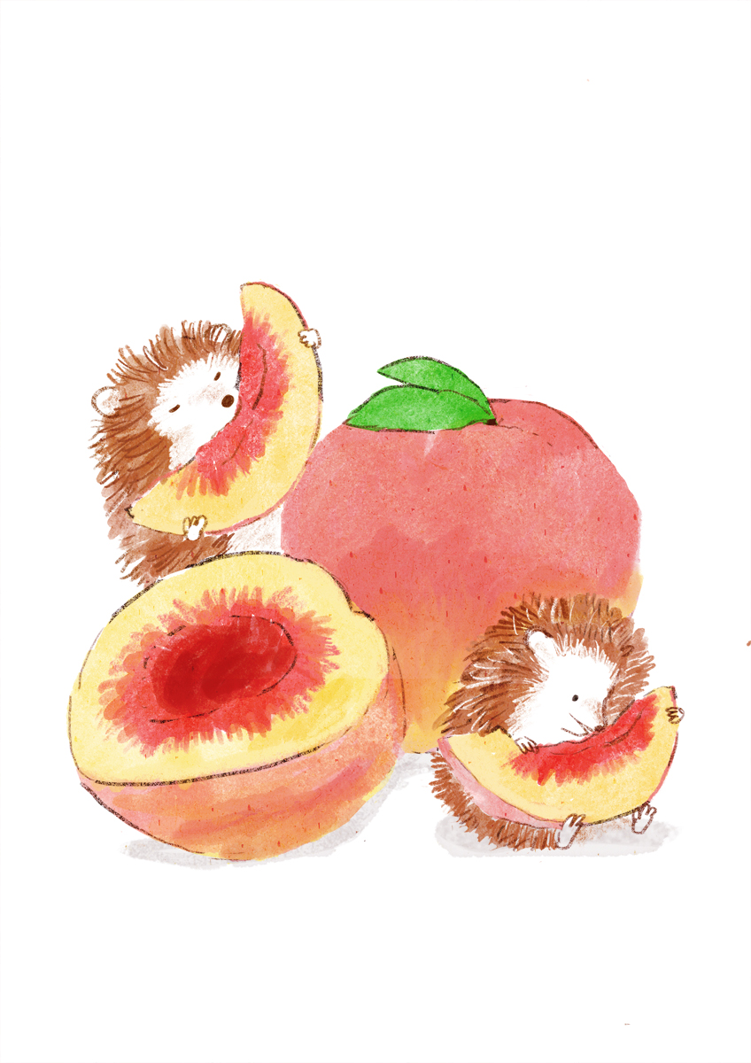 「桃の美味しい季節 」|ももろ　4／20発売絵本「パンダのパクパクきせつのごはん」のイラスト