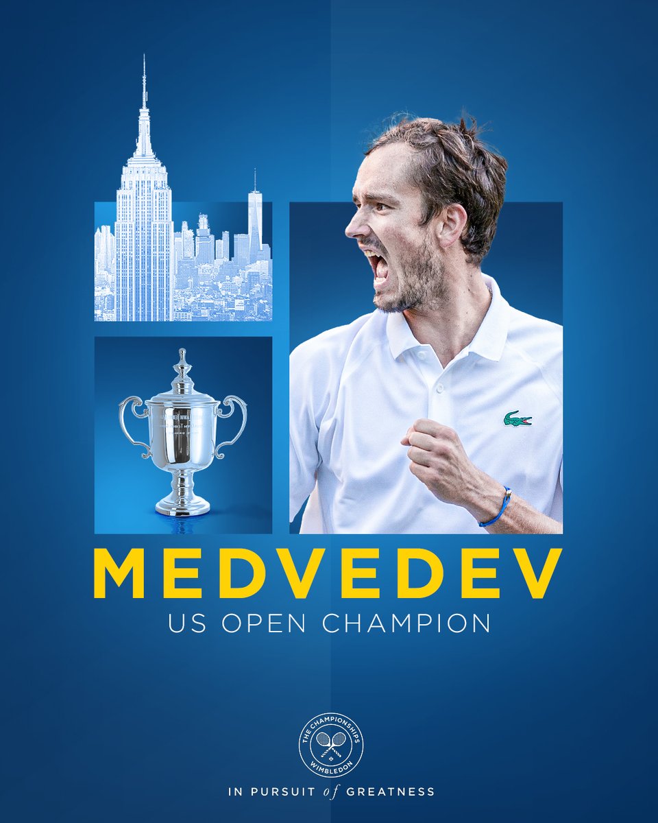 Wimbledon (@wimbledon) on Twitter photo It's <a href="/DaniilMedwed/">Daniil Medvedev</a>'s day in New York 🇷🇺
The world No.2 stuns Novak Djokovic 6-4, 6-4, 6-4 to win his first Grand Slam title 🏆
#USOpen It's <a href="/DaniilMedwed/">Daniil Medvedev</a>'s day in New York 🇷🇺
The world No.2 stuns Novak Djokovic 6-4, 6-4, 6-4 to win his first Grand Slam title 🏆
#USOpen