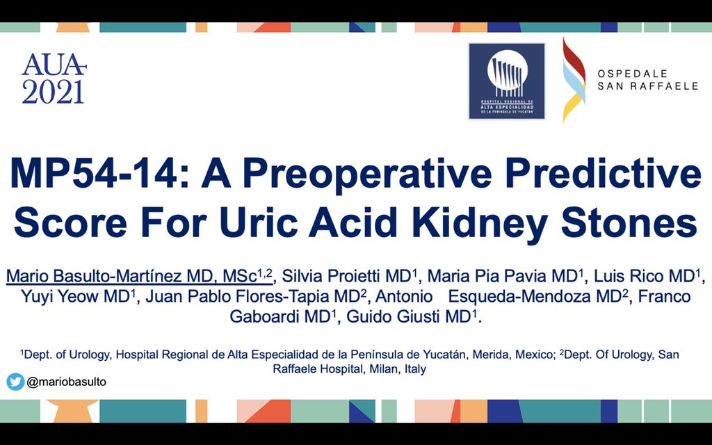 For those interested in kidney stones, tune in! MP54-14 A Preoperative Predictive Score for Uric Acid Kidney Stones, today 18:30 hrs #AUA21 <a href="/AmerUrological/">Amer. Urol. Assn.</a>