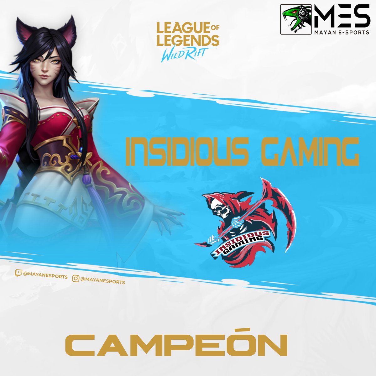 MayanEsports's tweet photo. Insidious Gaming dominó por completo la grieta del invocador y se corona campeón de nuestro primer evento competitivo de #WildRift muchas gracias a todos los equipos que participaron y enhorabuena al Campeón. #MayanEsports https://t.co/iJM4LO5bkd