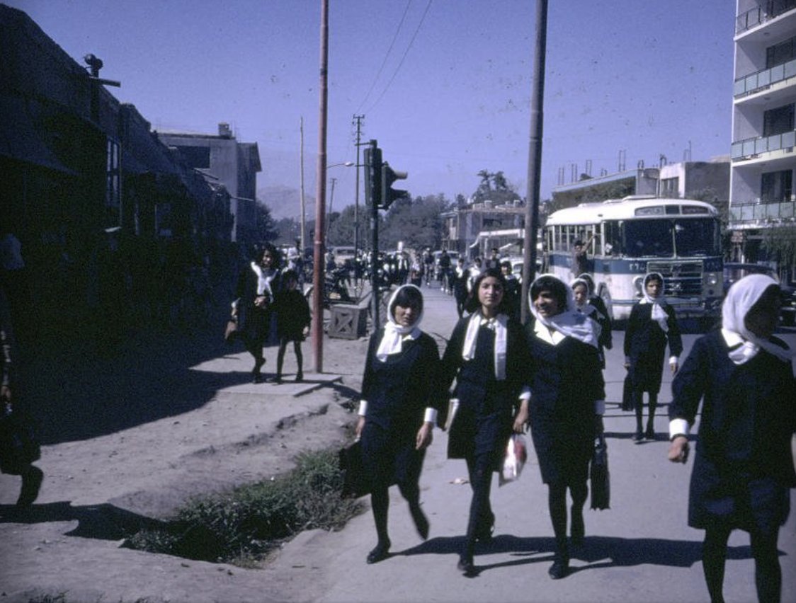 1970s Kabul: Afghan school girls walking home.