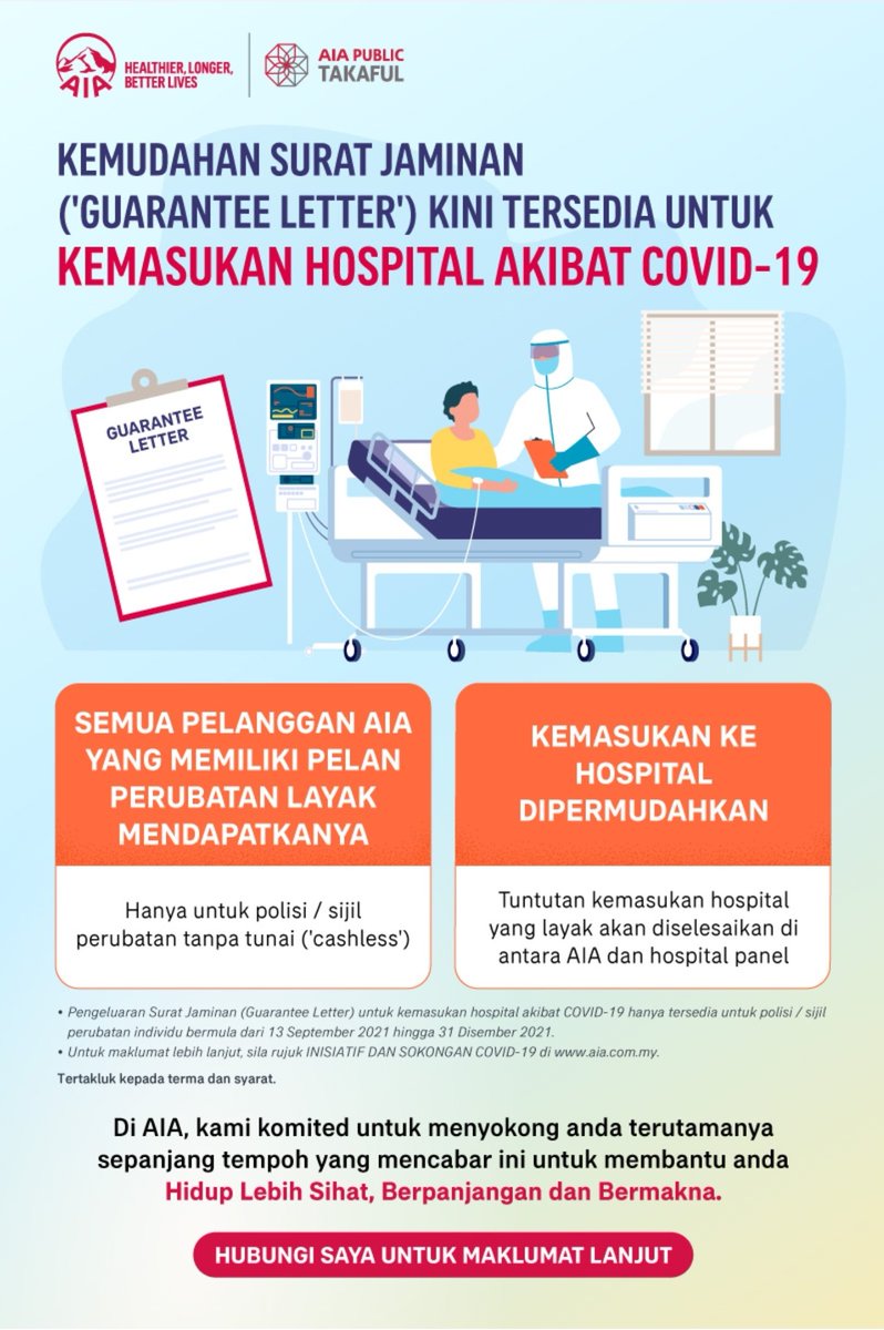 AmerBaharin's tweet photo. Apa tu pay and claim? AIA adalah company pertama yang memberikan kemudahan GL (CASHLESS) untuk kemasukan hospital akibat COVID19 !! Cepat sign up dengan AIA. Boleh contact saya https://t.co/MlsksYuoev

#agentAIA
#insurans
#Takaful
#medicalcard
#hibah

https://t.co/MlsksYuoev https://t.co/f50TrUo631
