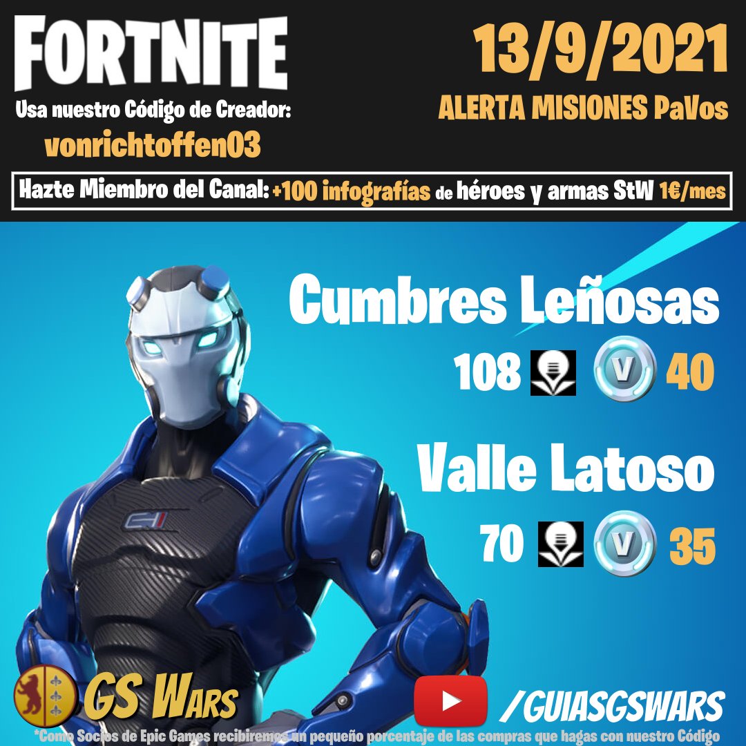 GS_Wars's tweet photo. ALERTA PaVos en #FortniteSalvarElMundo del 13 de septiembre: 75 en total. Si nos quieres, usa el código vonrichtoffen03 en la Tienda de #Fortnite. ¡Feliz lunes!
#videojuegos #PaVosGratis #GSwars #SocioEpic 
Hazte Miembro del canal: https://t.co/4eq1Qf6Sif https://t.co/xjGiCQ8DXg