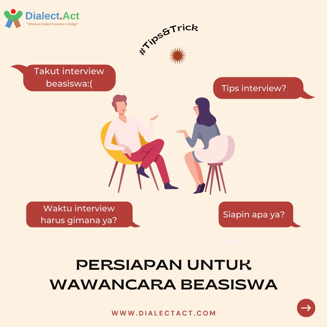DialectAct's tweet photo. Hi Dialectors!✨

Pasti banyak diantara #dialectors yang merupakan pejuang beasiswa. Tapi kadang, sering ga sih kalian merasa nervous saat interview?
#dialectact #study #beasiswa #interview #tips #career #mentalhealth #scholarship https://t.co/vzPFMzZphX