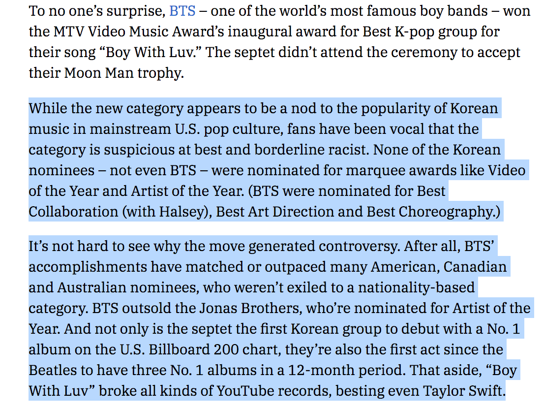 epipeny's tweet image. armys literally told yall the point of the vmas creating categories like "kpop" was to "other" bts and use it as an excuse to not give bts recognition in the main categories despite their mainstream success LOL. We've been saying it since 2019, armys always know what's going on.