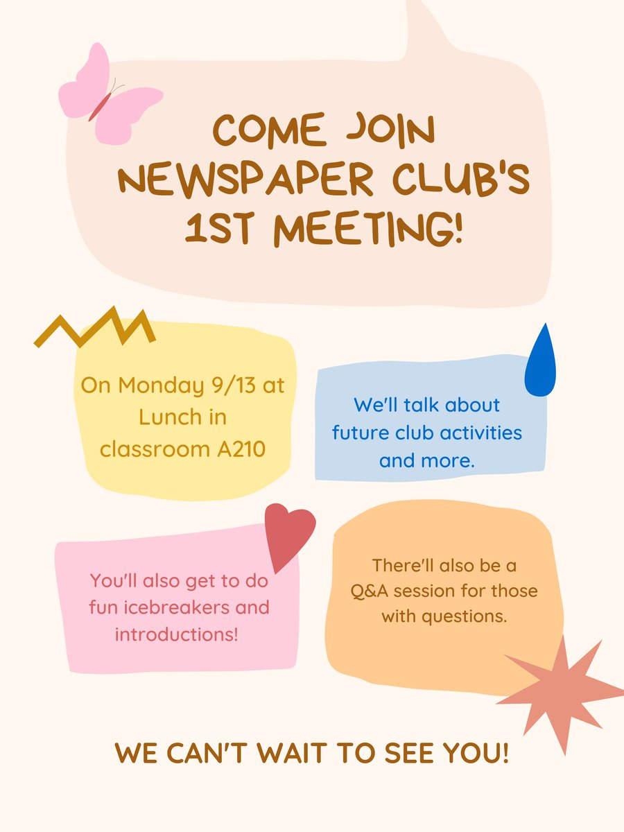 evhsnewspaper's tweet photo. Come to the first Newspaper meeting of the year! We're looking forward to meeting you! https://t.co/pGGaCRdthS