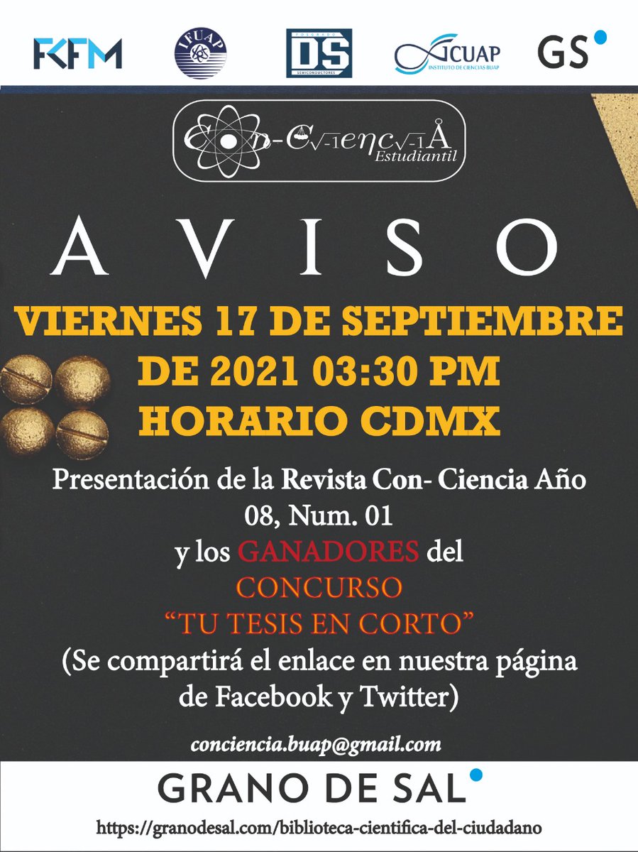 RevistaConCien1's tweet photo. Hola a todos 🖥️🤓

Finalmente el día más esperado ha llegado, la presentación del nuevo número de la revista y los ganadores del concurso tiene fecha, siéntanse libres de compartir nuestra publicación para llegar a más personas e interesados en la divulgación científica 🤓🎊 https://t.co/7JpRnsXmMe