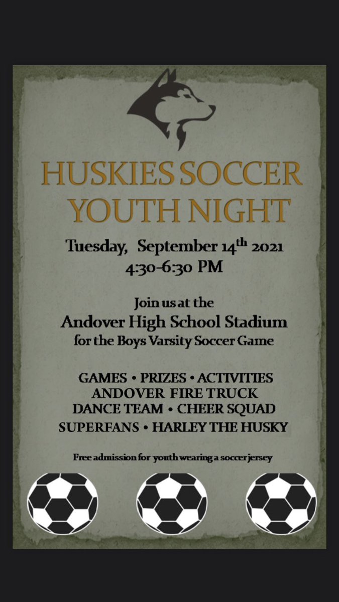 ahssuperfan22's tweet photo. HUSKY SOCCER GAME ON TUESDAY!!! YOUTH NIGHT !!

EVERYONE COME OUT FOR YOUTH NIGHT FOR BOYS SOCCER @5 @Home  

THERE WILL BE GAMES AND ACTIVITIES AND PRIZES !!!!!

THEME: HUSKY OUT 🐺❕❕ https://t.co/jIMI3nvmch
