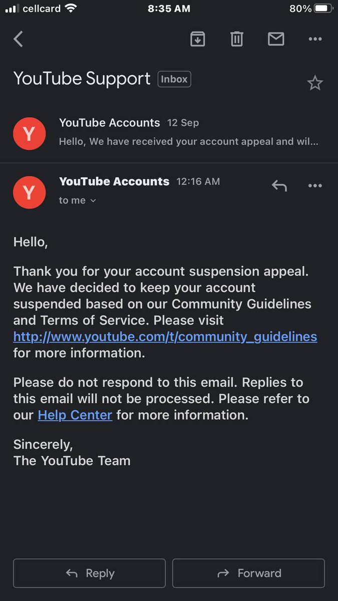FoodASMR4's tweet photo. @TeamYouTube 
Sir
How to appea my channel back?? https://t.co/SdCVQGav6E