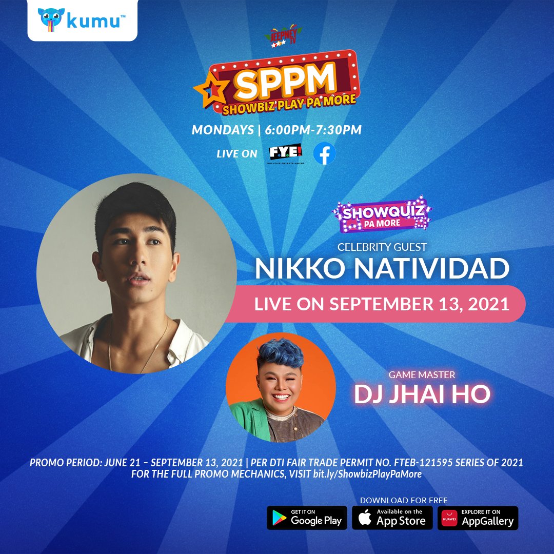 kumuPH's tweet photo. Catch @Hashtag_nikko13 tonight for the season ender of Showbiz Play Pa More! #SPPM
https://t.co/ZLTqxcOyUA https://t.co/FcgAy9EgQD