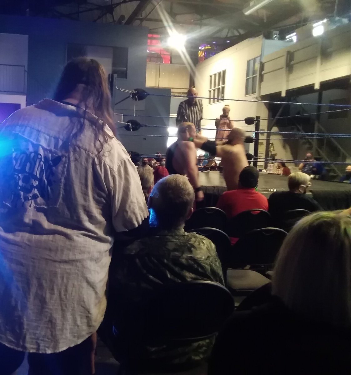 SickSpaceHair's tweet photo. .@klownyj and his pa's watching the wrestling match #cpw #couragepro @Courage_Pro https://t.co/F2Z3jnUt39