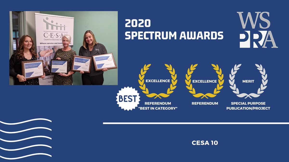 🏆 2020 #schoolpr Spectrum Award deliveries are underway! Congrats to <a href="/CESA10WI/">CESA10</a>, <a href="/NewHolsteinSD/">NewHolsteinSD</a>, Gilmanton SD &amp; Montello SD!
🥇 Award of Excellence and "Best in Category" - Referendum
🥇 Award of Excellence - Referendum
🥈 Award of Merit - Special Purpose Publication/Project