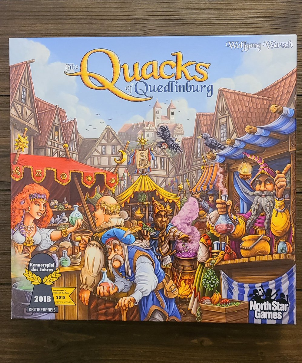 TableIt_'s tweet image. Not sure how we haven&apos;t posted about Quacks of Quedlinburg before. It&apos;s one of our all time favorites! Building a bag of ingredients for your potion and pushing your luck as you add them to your cauldron. Played with the Alchemists expansion and had another great night with this!