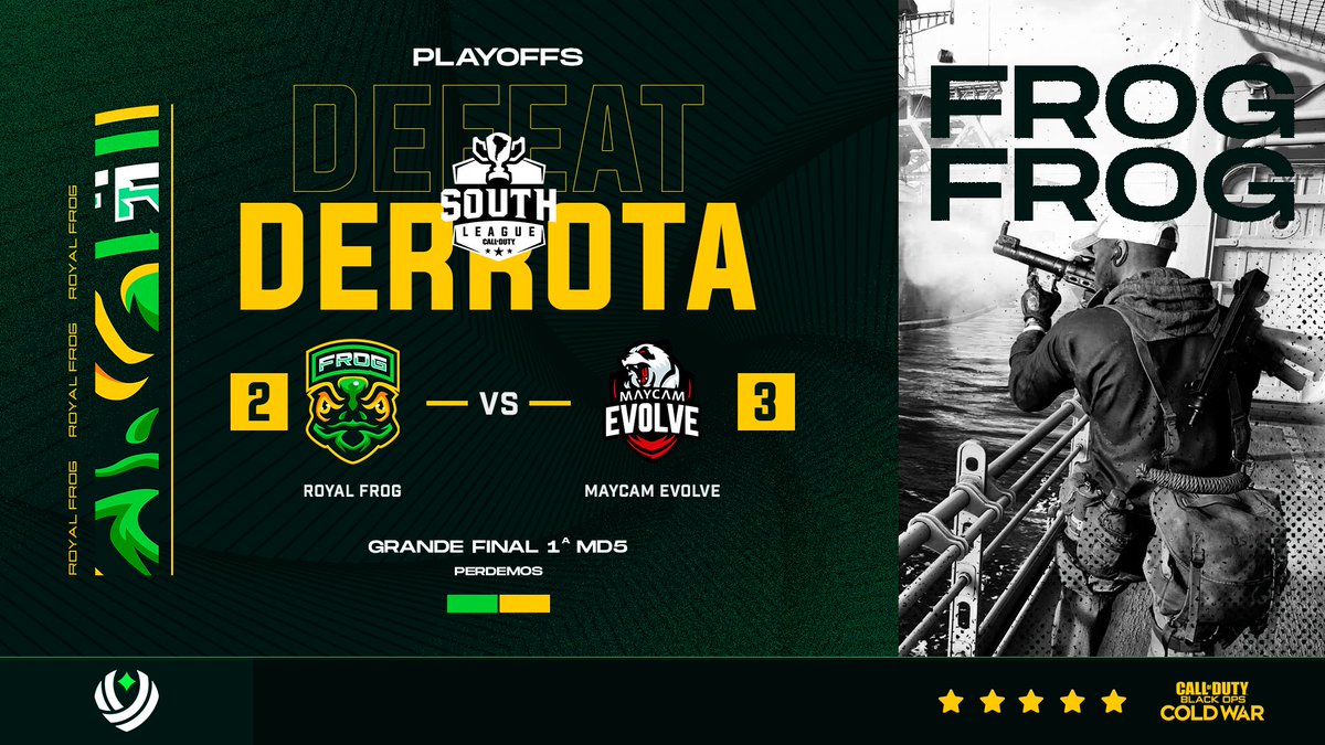 Perdemos de 3x2 a 1ª MD5 da Grande Final da <a href="/SouthCodLeague/">South CoD League</a> vs <a href="/MaycamEvolve/">MAYCAM EVOLVE</a>, mas ainda não acabou! Seguimos vivos na 2ª MD5 AGORA!

🕘 AGORA
📺 twitch.tv/southleague_tdj

#BeRoyal👑 #GoFrog🐸