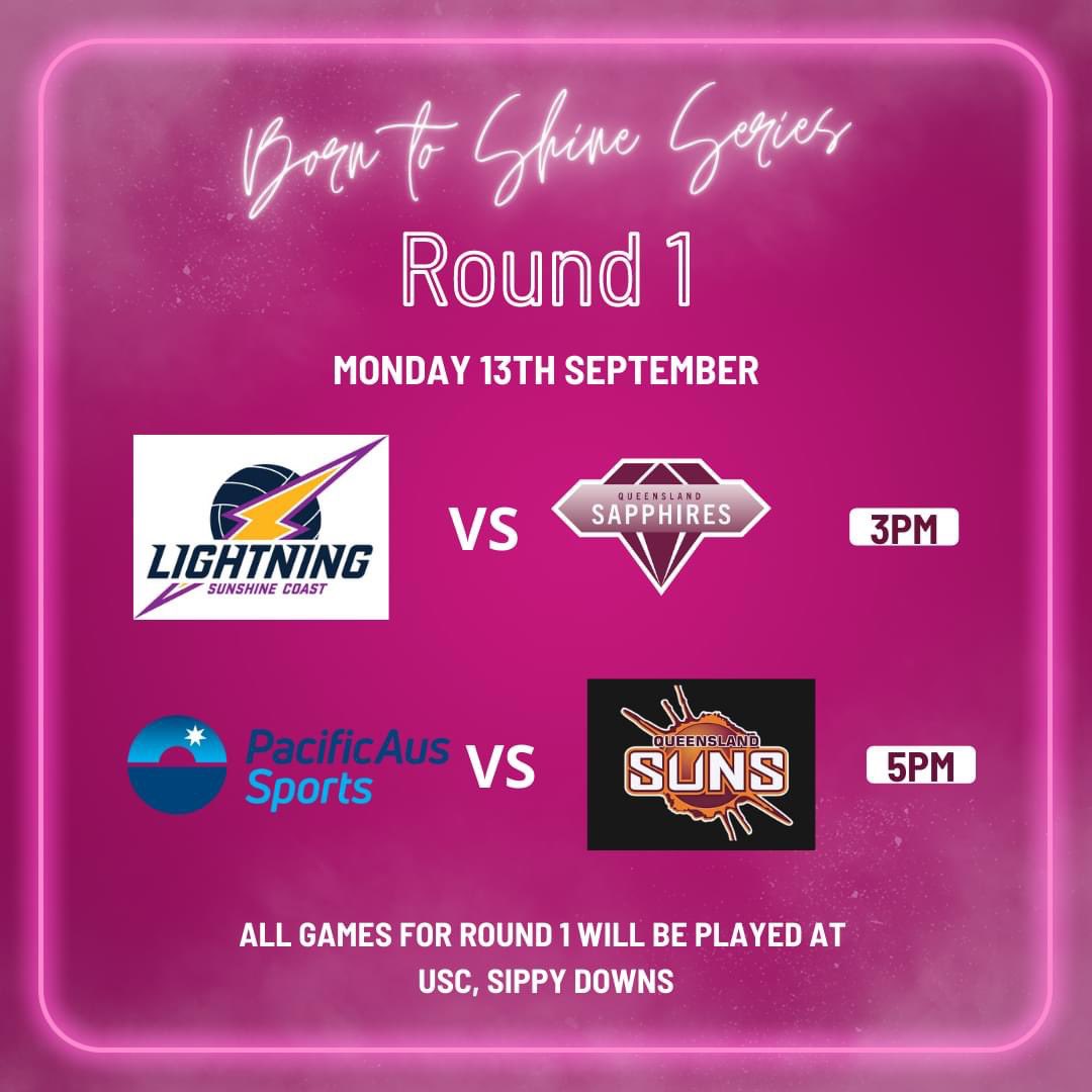 Watch some of QLD &amp; the Pacific AusSport's best talent in the Born to Shine series. 
Live Stream from Netball QLD Facebook page or come cheer us on (free entry) at USC: Uni of Sunshine Coast. Doors open at 2:30pm!

Draw details: 3pm SCL V Sapphires &amp; 5pm Pacific V QLD Suns