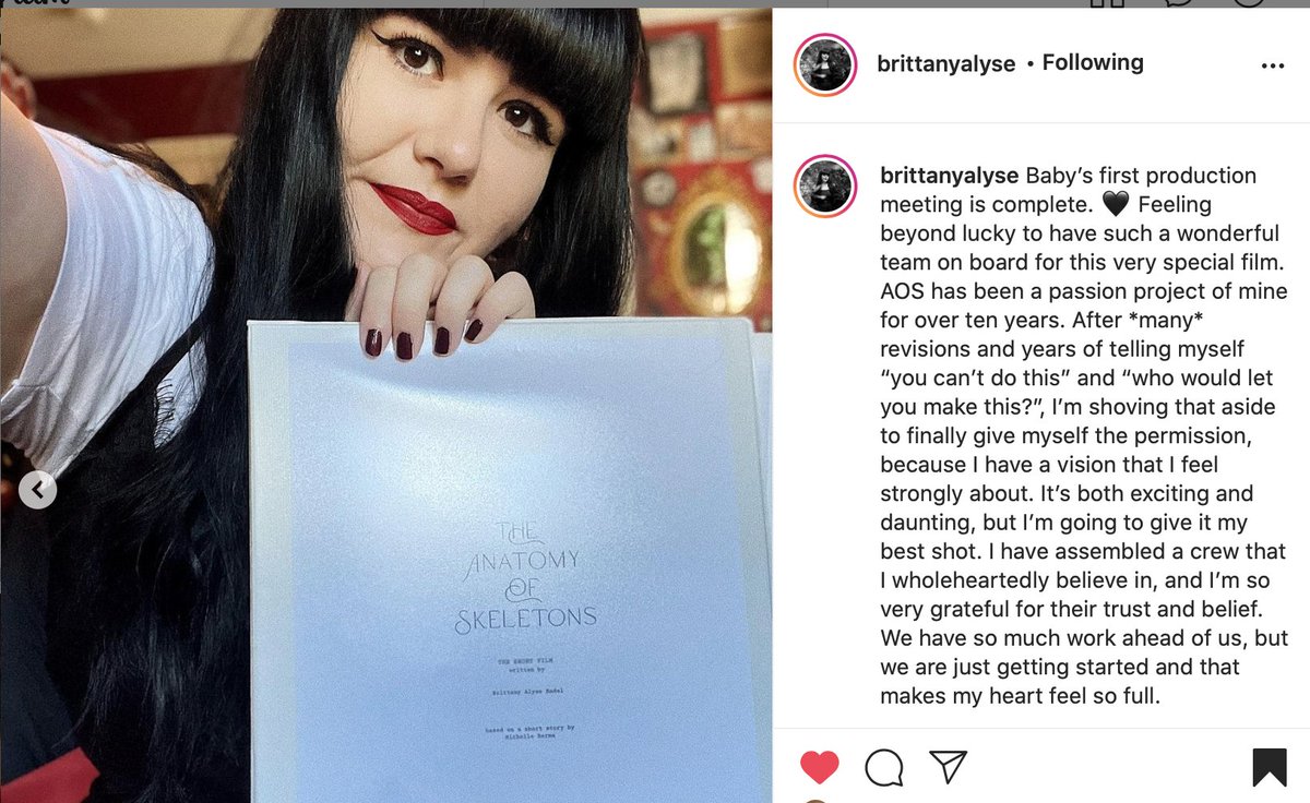 tara_violet's tweet photo. so excited to be working with the marvelous @britalyse on her forthcoming film THE ANATOMY OF SKELETONS! she has such an amazing vision for the film! https://t.co/bmVIMVZvmh https://t.co/EQVnvLUWaS