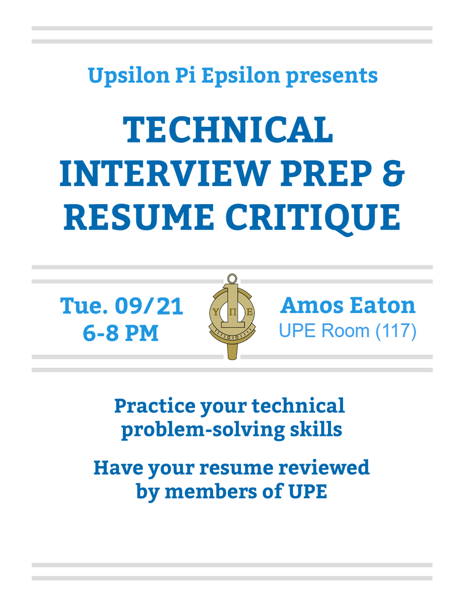 We'll be holding a Resume Review and Interview Prep event on Tuesday the 21st. Everyone is welcome! See poster for details.