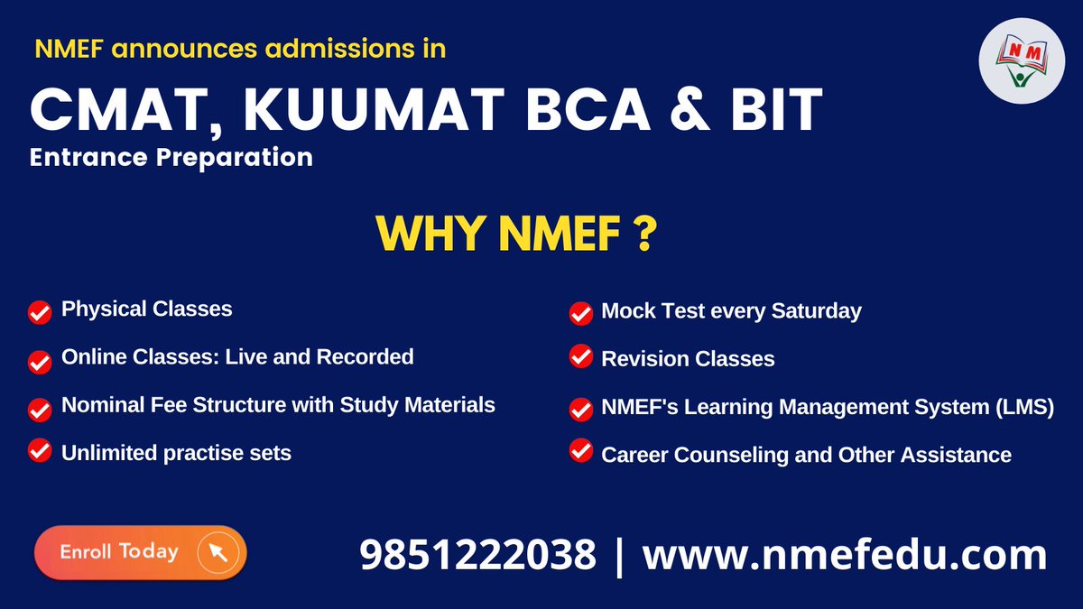 NewModelEdu's tweet photo. 🌟 Outshine in entrance examinations and get admitted to the college of your choice for BBA | BBM | BHM | BIM | BTTM | BBM | BMS | BPA | BBA-F | BBIS | BHTM programs. 🌟
Register online: https://t.co/RCvUesoROI
Classes from Ashoj 11th.
#CMAT #KUUMAT #BCA #BIT #preparationclass https://t.co/nopgoGe6RG