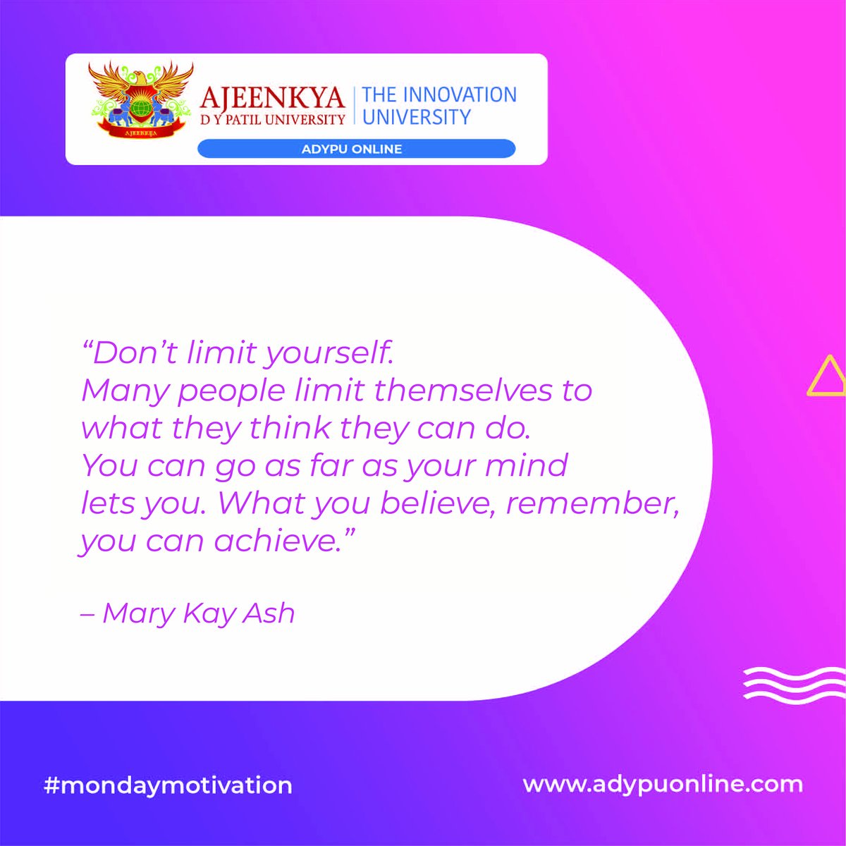 AdypuO's tweet photo. Believe in yourself. Take a leap of faith and make get out of your comfort zone. Whole world is ready to applaud you!!

#noregrets #motivationalthought #motivationalqoute  #mondaymotivation #believeyourself #pushyourlimits #adypuonline #adypu https://t.co/mVWBhn053w