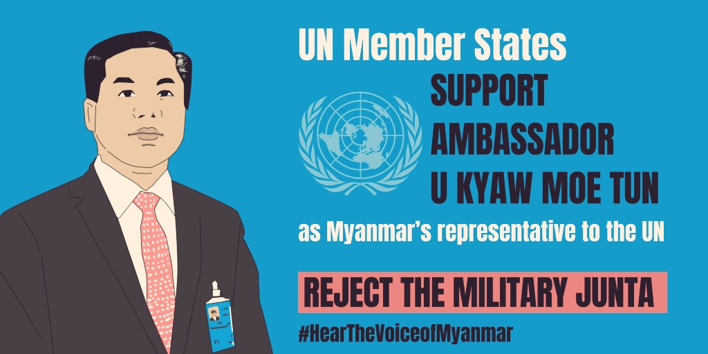 NUG ,the voice of Myanmar People,is the ONLY Government that Int'l Communities should recognize. We ,Myanmar People urges ,<a href="/UN/">United Nations</a> to Respect People’s Voice,recognize <a href="/NUGMyanmar/">National Unity Government Myanmar</a>&amp; choose U Kyaw Moe Htun,@KyawTun62907405 as Myanmar Representative to <a href="/UN/">United Nations</a> &amp;
#UN_RecognizeNUG