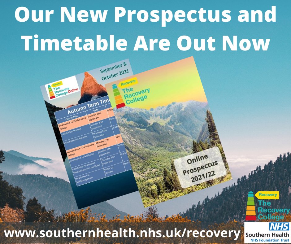 We are pleased to announce our new 2021-22 Prospectus and Autumn term timetable are now available on our website. We look forward to delivering courses to students this term. southernhealth.nhs.uk/recovery @RhiSHFT @DraycottPaul @StaffSouthern @comms_it @CarersTogether1 @CarersinSoton