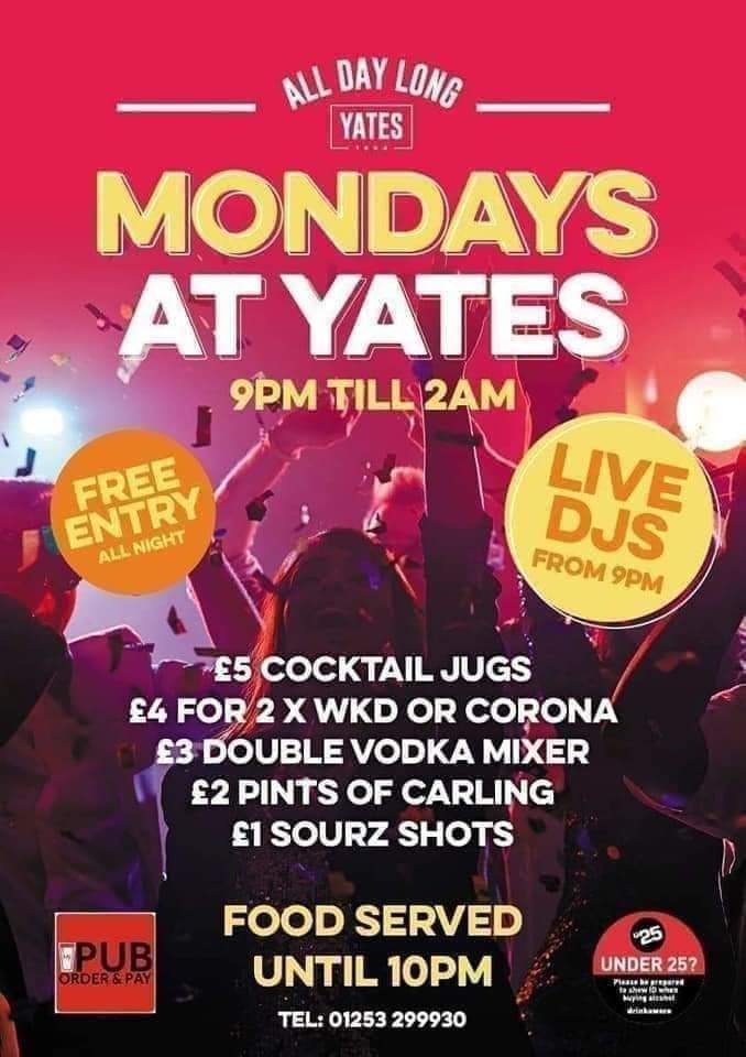 Blackpoolbars1's tweet image. Tonight at Yates Blackpool Market Street £5 cocktail Jugs 
#blackpool #party #MondayMadness