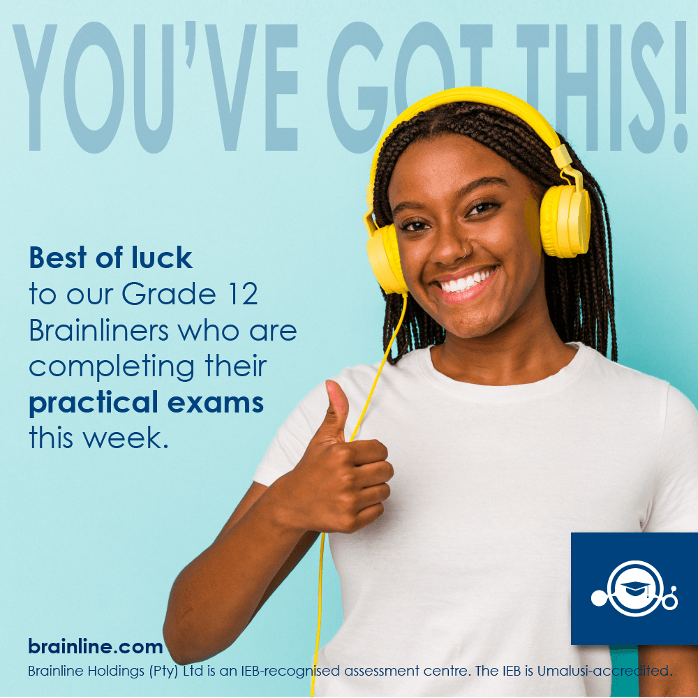 myBrainline's tweet photo. Grade 12’s; you have given it your all this year! Good luck with the Practical Exams this week for Life Sciences, Life Orientation, Consumer Studies and Dramatic Arts! #mybrainline #onlineschool #practicalexams https://t.co/mZqB7aBwxb