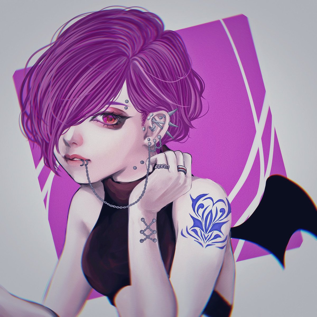 ピアスバチバチのつよつよな悪魔ちゃん描きました ピアス描くのめちゃくちゃ楽し 梨音 絵を描く人のイラスト ピアスバチバチのつよつよな悪魔ちゃん描きました ピアス描くのめちゃくちゃ楽し 梨音 絵を描く人のイラスト