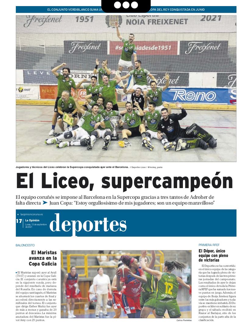 HockeyClubLiceo's tweet photo. ¡Así recolleu a prensa o noso triunfo na #SupercopaOKM!

➡️ @dxtcampeon
➡️ @torredemarathon
➡️ @laopinioncoruna

#Supercampións https://t.co/YW5vCSjUpH