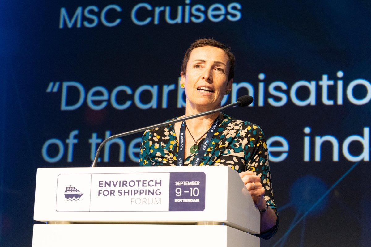 MSCCruises_PR's tweet photo. “While operational efficiency and digitalization can help up reduce energy intensity, new technologies and fuels will lead to absolute emissions reductions.” Our Sustainability Director Linden Coppell speaking about #decarbonisation at Envirotech for Shipping Forum #CruiseNews https://t.co/Ju35WfvEjc