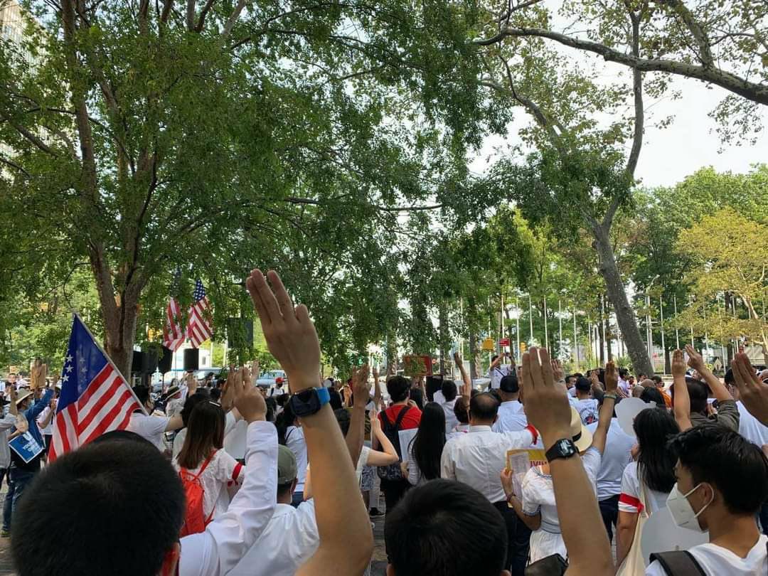 Pro-democracy Burmese from 8 states of the US rallied and staged a protest calling for <a href="/UN/">United Nations</a> to accept <a href="/NUGMyanmar/">National Unity Government Myanmar</a> as a legitimate government at UN General Assembly.  #WhatsHappeningInMyanmar #Sep13Coup #KyawMoeTunRepresentsMyanmar
