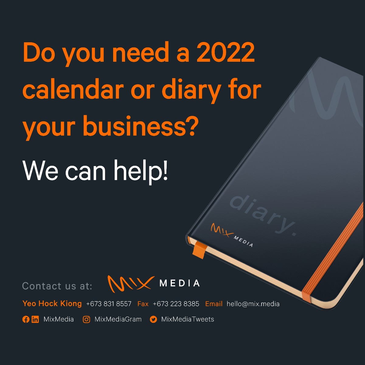 mixmediatweets's tweet photo. Check out our custom 2022 diary and calendar! Offering up to 3 options of concept and design works for your choosing - your days, weeks and months are gonna look sleek.

It's almost the end of the year, get yours now and contact 831 8557 for more!

#MixMediaGroup #MixMedia https://t.co/qpJDFaPgmC